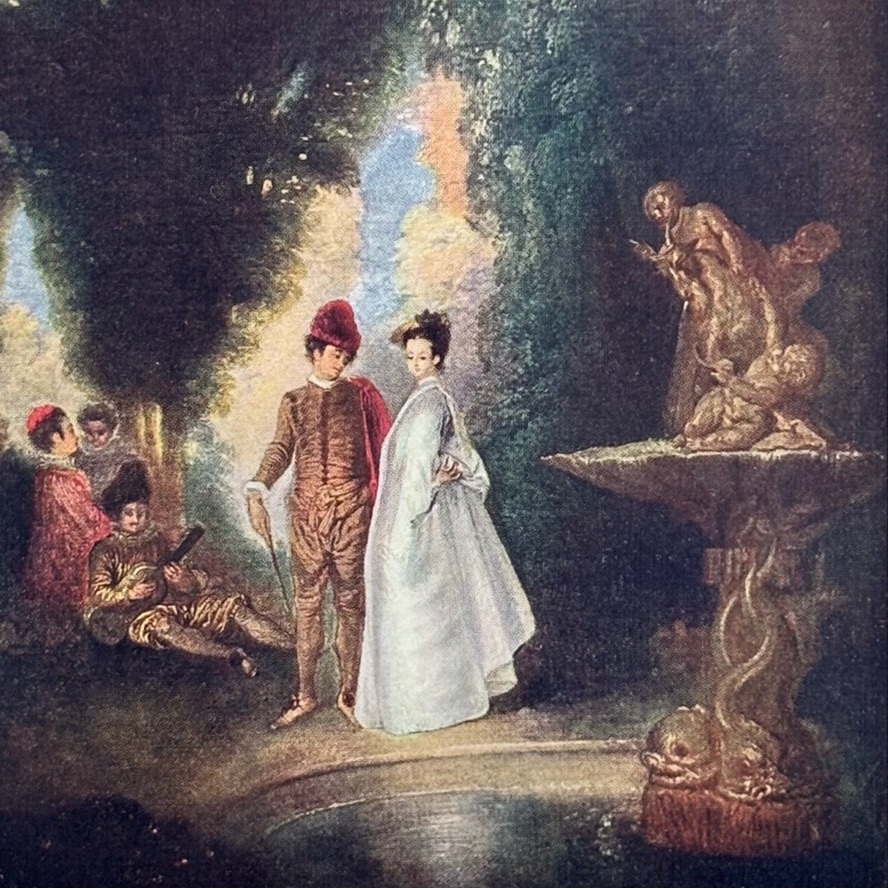 THE FOUNTAIN French Jean-Antoine Watteau Fine Art Print 1900’s Vintage Original